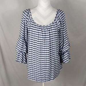 Absolutely Famous Striped Ruffle Sleeve Blouse